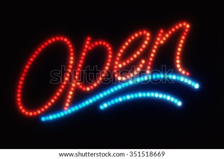 Open Neon or Led Sign over black