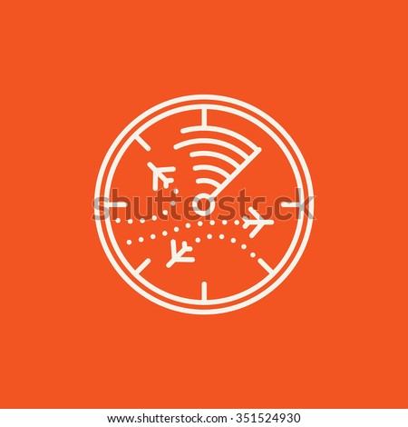 Radar screen with planes line icon for web, mobile and infographics. Vector white icon isolated on red background.