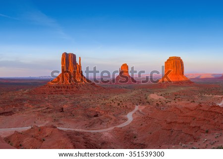Sunset view at Monument Valley, Arizona, USA Royalty-Free Stock Photo #351539300