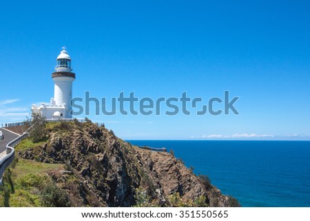 sunny day Lighthouse at Byron bay australia. Royalty-Free Stock Photo #351550565