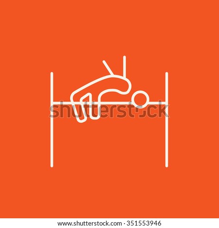 High jump line icon for web, mobile and infographics. Vector white icon isolated on red background.