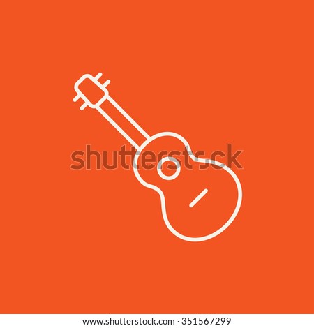 Guitar line icon for web, mobile and infographics. Vector white icon isolated on red background.