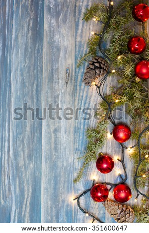 Christmas background. planked wood with lights and free text space