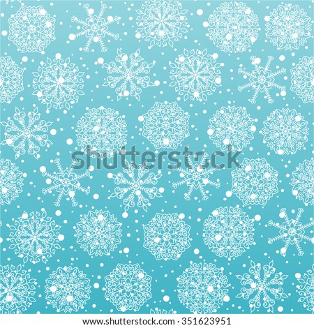 Winter Holiday seamless pattern with snowflakes. Vector falling snow on the blue background for greeting card. 