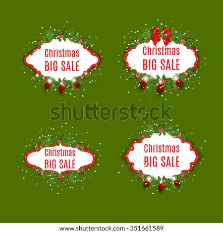 Set of vector sale labels. Christmas big sale. New year sale. Set of Christmas design elements