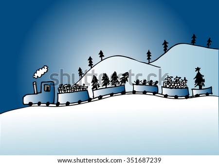  Christmas train. Hand drawing illustration Royalty-Free Stock Photo #351687239