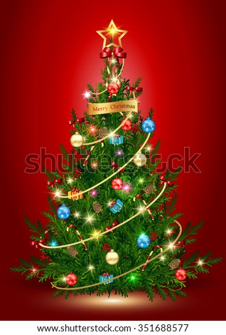 vector illustration of decorated Christmas tree.