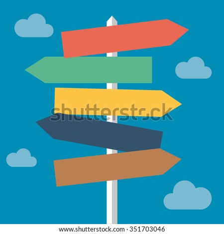 Sign directions post cloudy day / destination / decisions / questions / life Royalty-Free Stock Photo #351703046