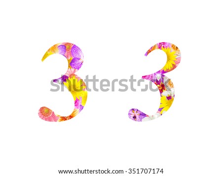 numbers of flowers isolated on a white background