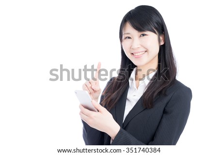 young business woman using smart phone, isolated on white background