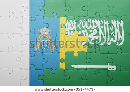 puzzle with the national flag of saudi arabia and canary islands . concept