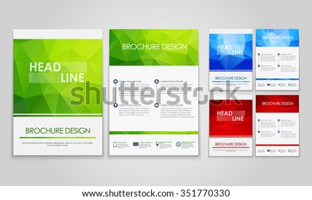 The design of a polygonal pattern flyers (brochure), blue, red and green. Vector illustration. Set
