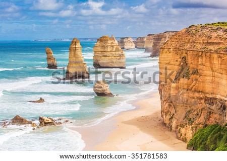 Twelve Apostles rock formations, Great Ocean Road, Victoria, Australia Royalty-Free Stock Photo #351781583