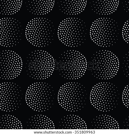 Vector geometric seamless pattern. Repeating abstract circles gradation in black and white. Modern halftone circle design, pointillism Royalty-Free Stock Photo #351809963
