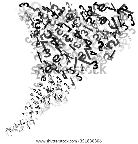Abstract Black white monochrome random numbers swirl or numeral wave. Vector illustraction design. Mega data. decoration background. Chaotic numeral wave flow. isolated on white randomly abstraction.