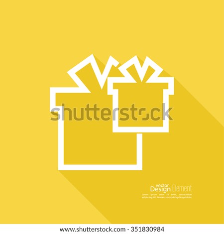 Gift box with  ribbon on yellow background. 