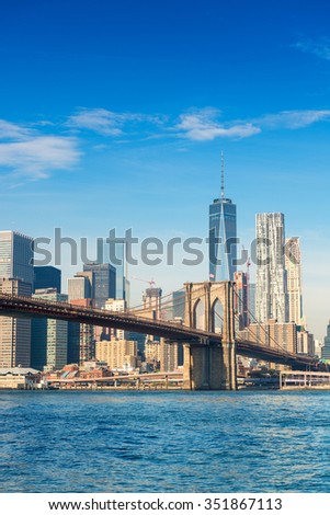 Brooklyn Bridge in New York on a sunny day.