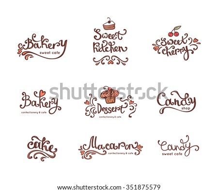 Set of vector bakery logos. Bread and pastries labels, badges and design elements. Royalty-Free Stock Photo #351875579