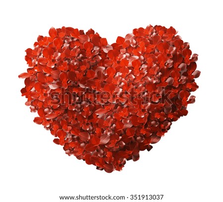 Red Leaves in heart shape on white background