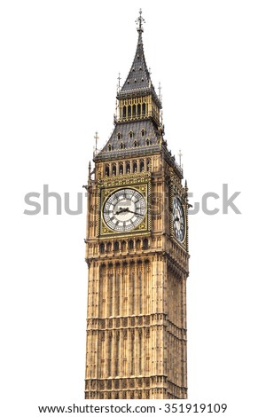 Big Ben isolated on white background, London.