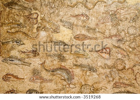Roman mosaic showing different species of marine life