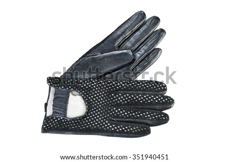 Black leather Women gloves on a white background. 