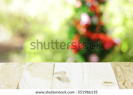 Outdoor Wooden table with Christmas tree decoration view