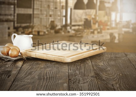 blurred background of kitchen and food  desk on table 
