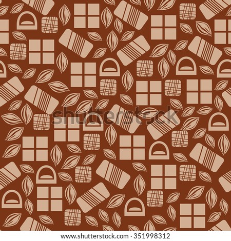 Seamless pattern with chocolate sweets isolated on white background. Assortment of chocolate items. Various tasty gourmet products. Can be used for wallpaper and wrapping paper. Mix. Vector