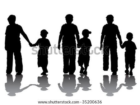 Vector graphic brothers to walk. Silhouettes on a white background