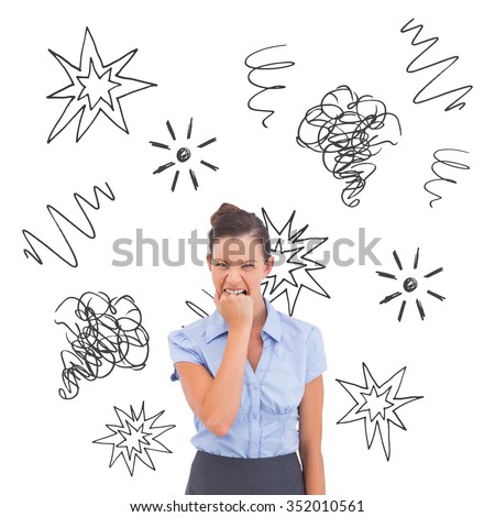 Furious businesswoman looking at the camera against swearing doodles