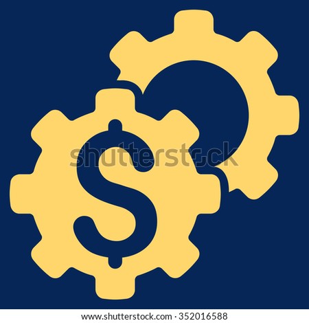 Bank Settings vector icon. Style is flat symbol, yellow color, rounded angles, blue background.