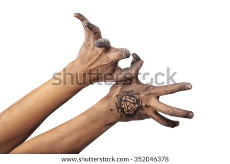 close-up graceful girls hands performing a yoga practice on white background studio