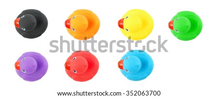 Variety of rubber bath ducks isolated on the white background Royalty-Free Stock Photo #352063700