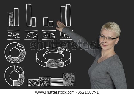 Photo of young business woman with infographic