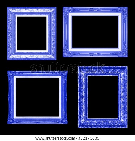 The antique blue frame on the black background