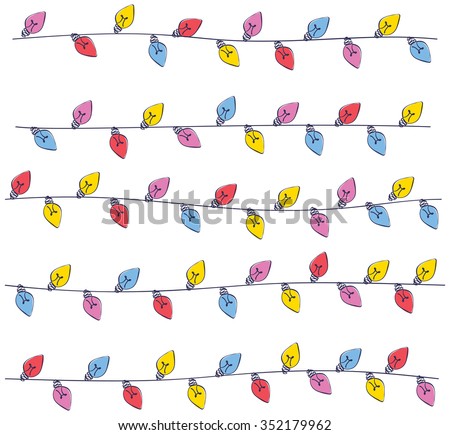 Colorful light bulb garland isolated on white background