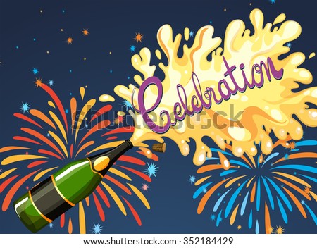Celebration night with firework and champagne illustration