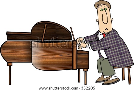 Clipart illustration of a man playing a grand piano