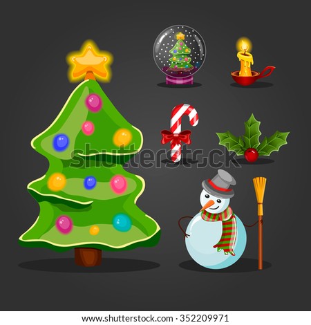Christmas set for game interface design. Holiday objects collection.