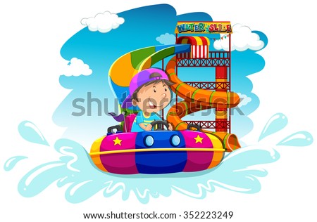Boy riding on water slide illustration