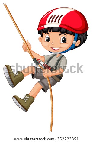 Boy in climbing gears holding a rope illustration