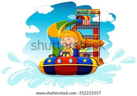 Girl riding on water slide illustration