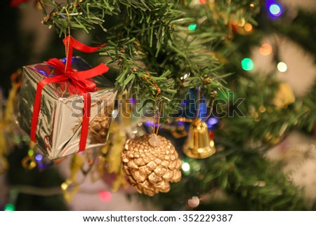 christmas decorations or christmas tree light prepare for celebrate day, abstract Bokeh light good use for background, christmas background and empty area for text.