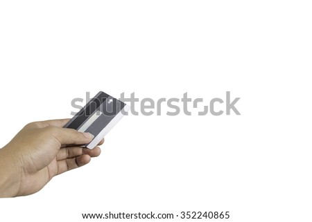 Credit card female hand holding white  background