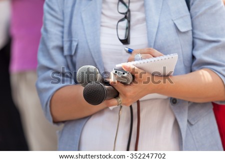 Journalist. News conference. Royalty-Free Stock Photo #352247702