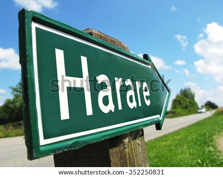 Harare signpost along a rural road