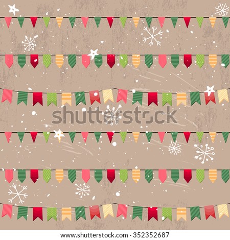 Seamless vintage light beige pattern with traditional Christmas flags. Endless texture for your design, announcements, greeting cards, fabrics, wallpapers, postcards, posters.