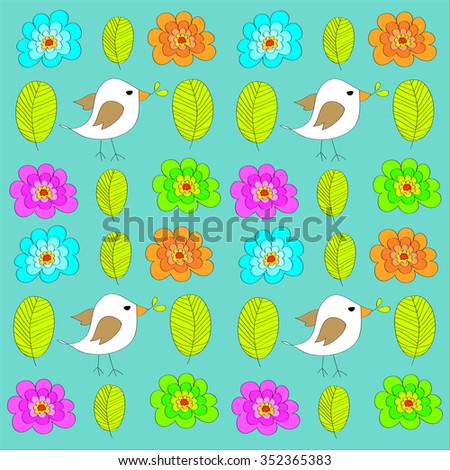 seamless,pattern of birds and flowers and leafs abstract background, vector