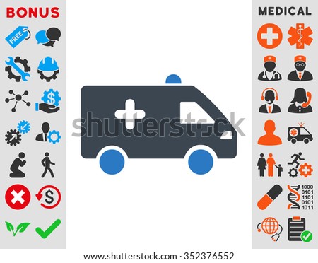 Hospital Car vector icon. Style is bicolor flat symbol, smooth blue colors, rounded angles, white background.